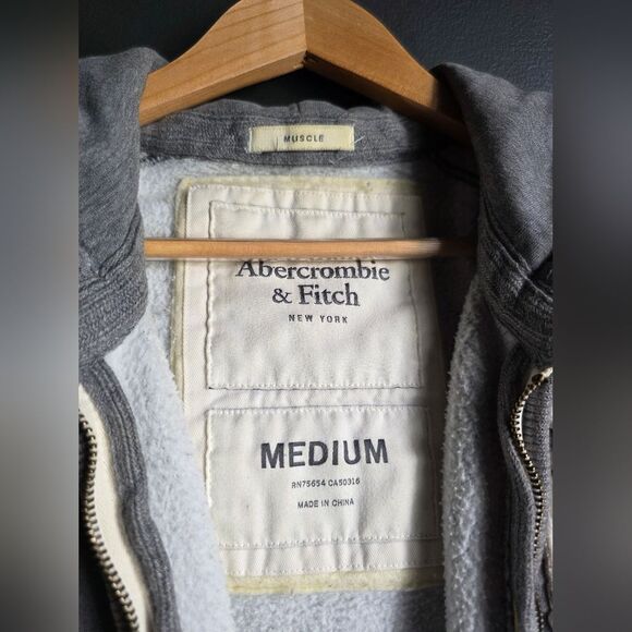 Vintage Abercrombie & Fitch Zip-Up Hoodie Fleece Lined Mens Sz M STREETWEAR GRAY - Picture 7 of 11